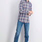 Camisa xadrez masculina à prova de intempéries, azul-pomba, tamanho 3 extra grande