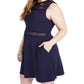 Vestido feminino elegante e moderno com acabamento em renda, azul, tamanho 16