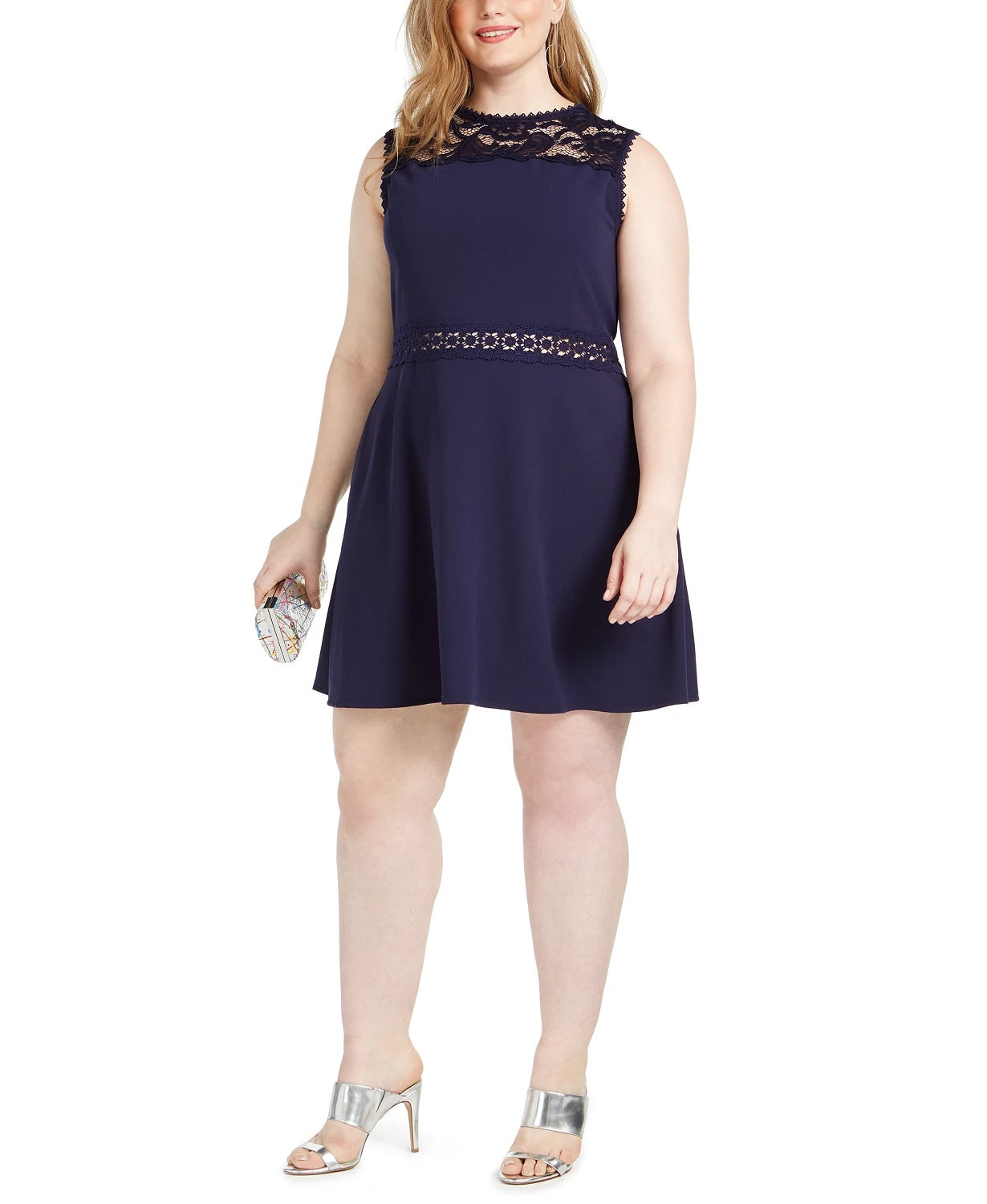 Vestido feminino elegante e moderno com acabamento em renda, azul, tamanho 16