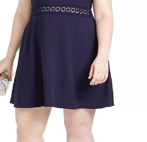 Vestido plus size da Speechless feminino, linha A, com acabamento em renda, azul escuro, tamanho 20
