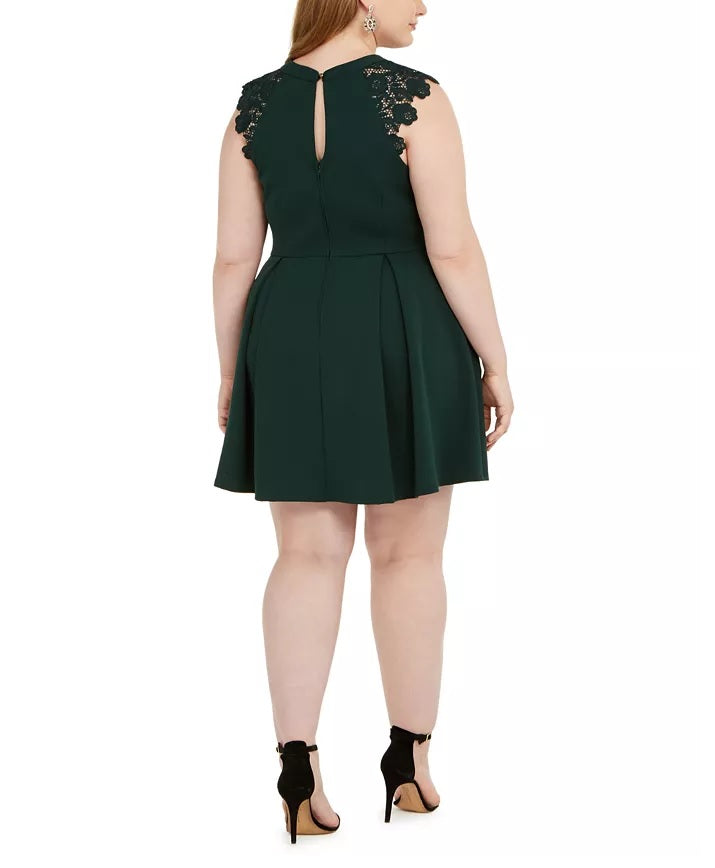 Vestido plus size com acabamento em renda e ajuste evasê feminino sem palavras, verde, tamanho XX-G