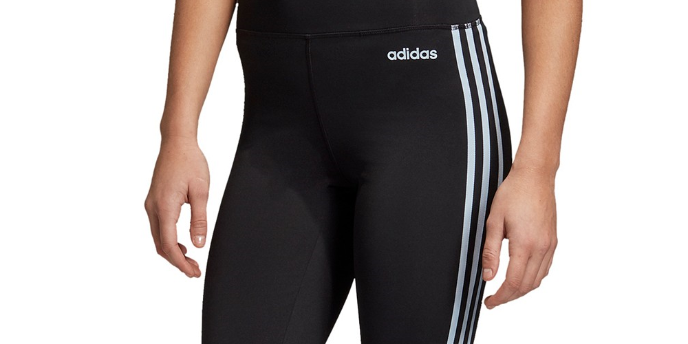 Calça legging feminina Adidas Design 2 Move 3 listras de cintura alta, preta, tamanho grande