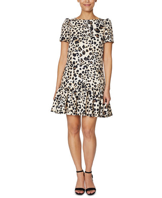 Vestido feminino Betsey Johnson Scuba com babados e bainha marrom, tamanho 8