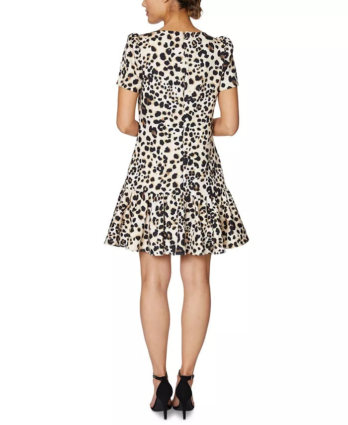 Vestido feminino Betsey Johnson Scuba com babados e bainha marrom, tamanho 8