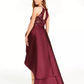 Vestido curto com decote halter alto e baixo e acabamento em renda para jovens, cor esmeralda, roxo, tamanho 1