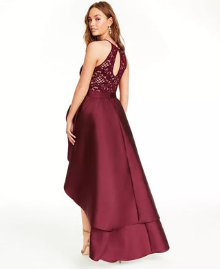 Vestido curto com decote halter alto e baixo e acabamento em renda para jovens, cor esmeralda, roxo, tamanho 1