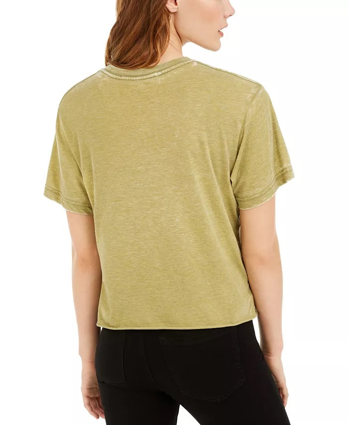 Camiseta cropped com estampa metálica elefante Rebellious One Juniors, verde médio, tamanho médio