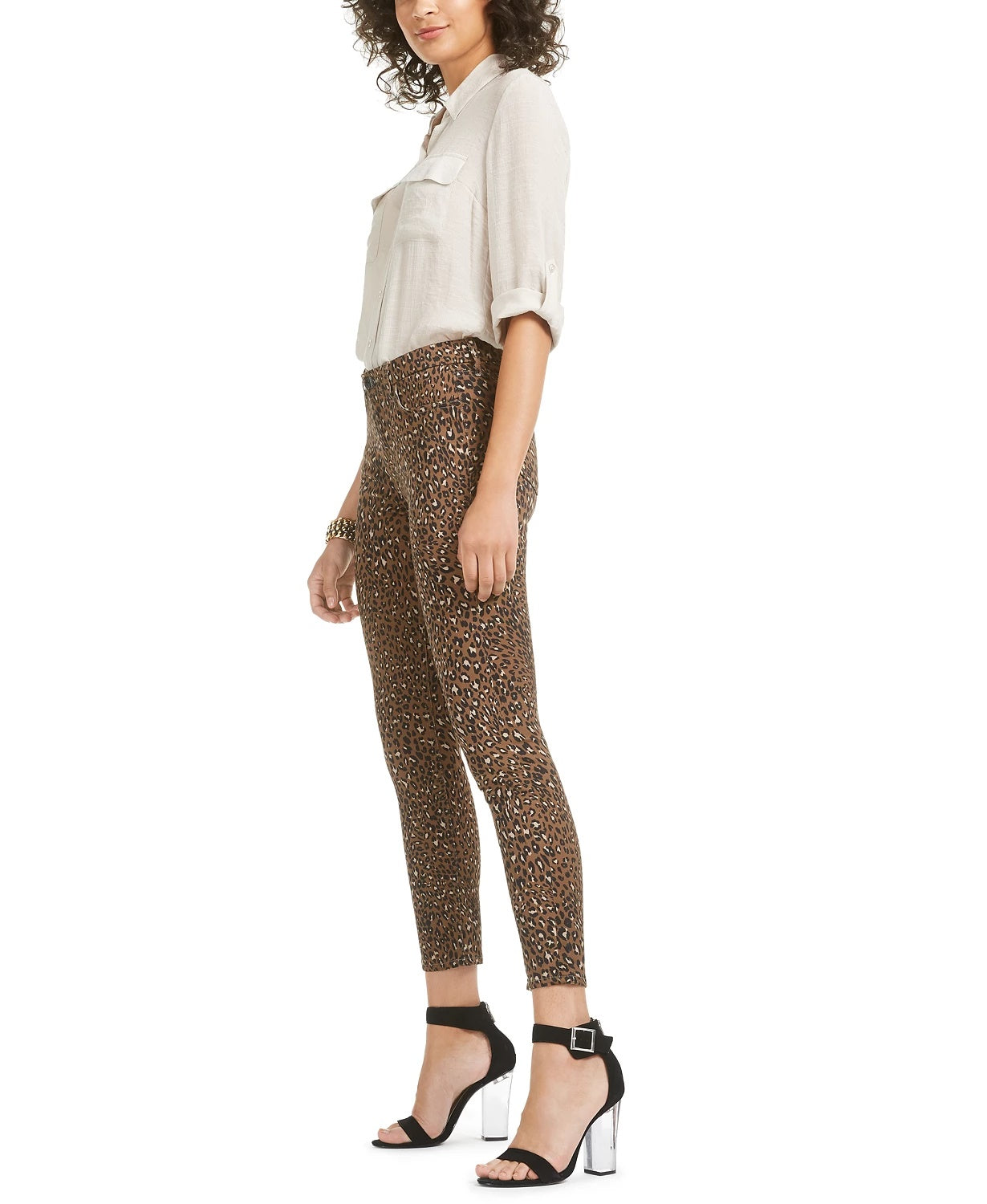 Calça jeans feminina marrom com estampa animal, tamanho 10, 7 For All Mankind
