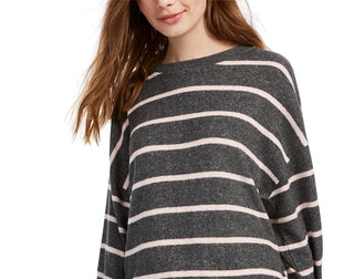 Gypsies &amp; Moondust Juniors' Blusa listrada aconchegante com manga dolman cinza tamanho grande