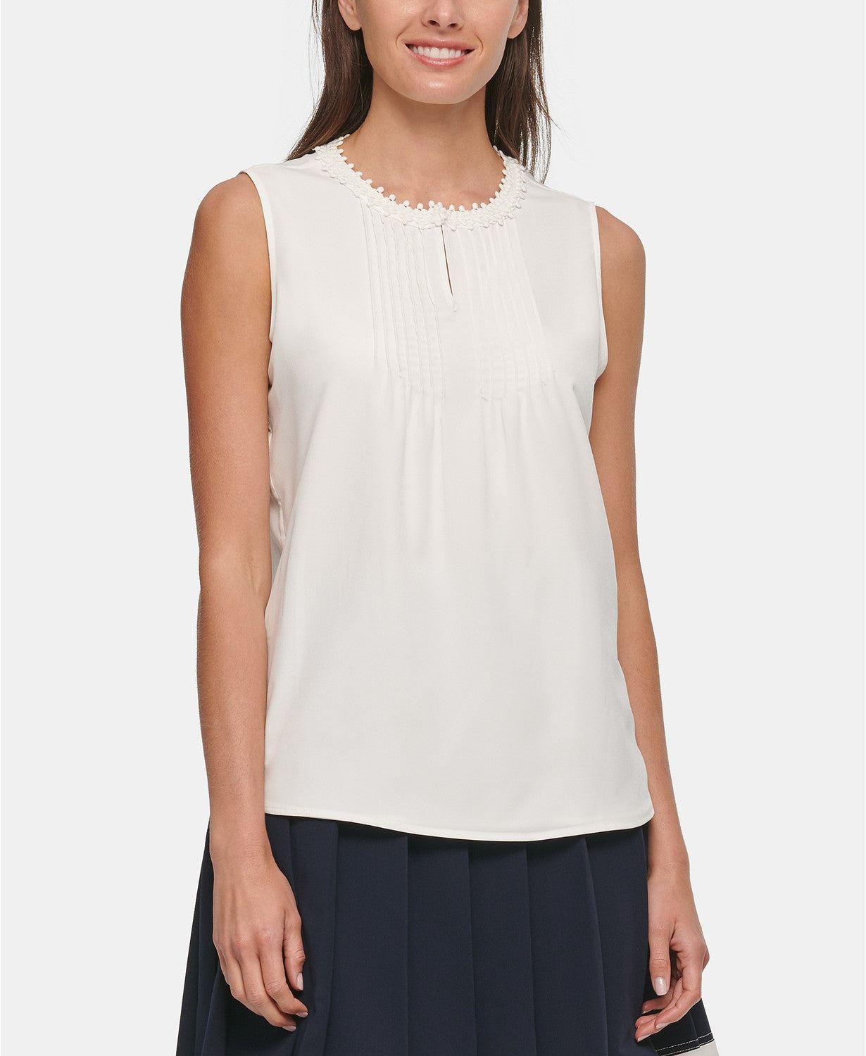 Tommy Hilfiger Top plissado de crochê feminino, branco, tamanho extra grande