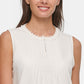 Tommy Hilfiger Top plissado de crochê feminino, branco, tamanho extra grande