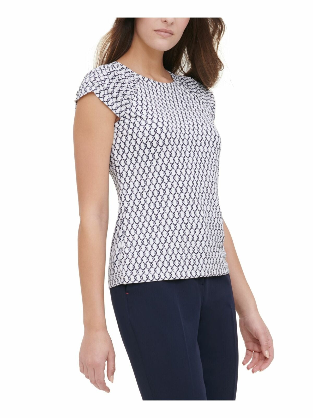 Blusa feminina Tommy Hilfiger estampada com manga franzida, tamanho extra grande, branca