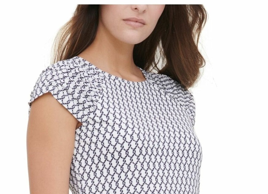 Blusa feminina Tommy Hilfiger estampada com manga franzida, tamanho extra grande, branca