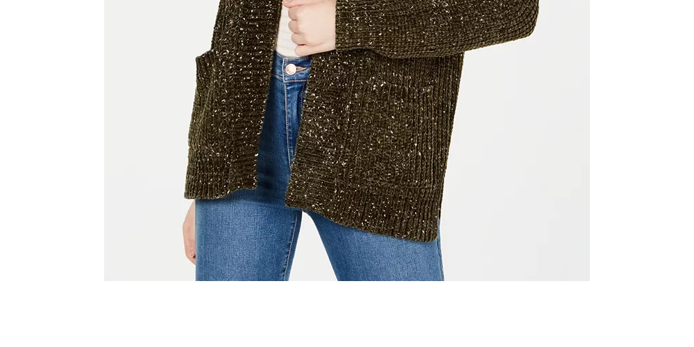 Cardigan Hippie Rose Juniors mesclado em malha shaker chenille verde escuro tamanho pequeno