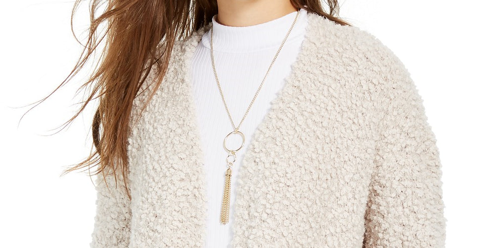 Cardigan Hippie Rose Juniors Manga Longa Bege Tamanho Grande