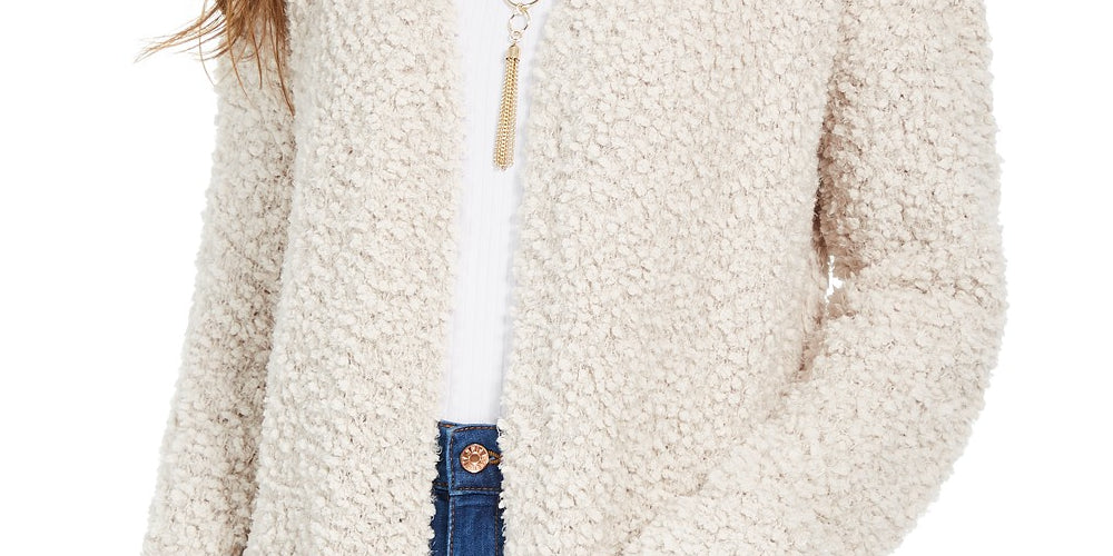 Cardigan Hippie Rose Juniors Manga Longa Bege Tamanho Grande