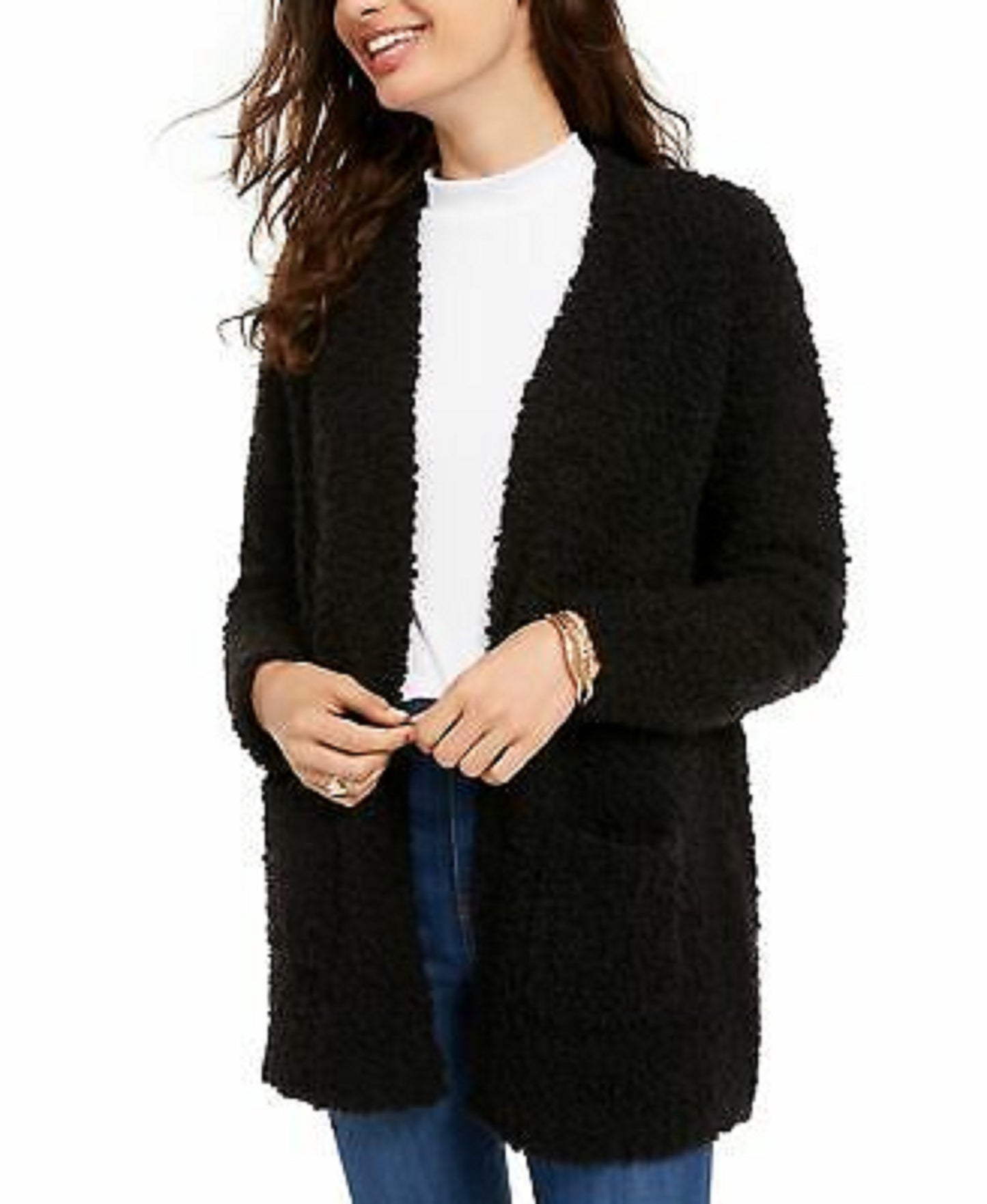 Cardigan Hippie Rose Juniors Manga Longa Preto Tamanho P