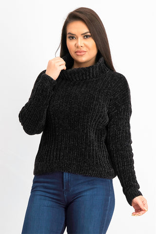 Hippie Rose Juniors' Chenille Turtleneck Sweater Black Size Medium