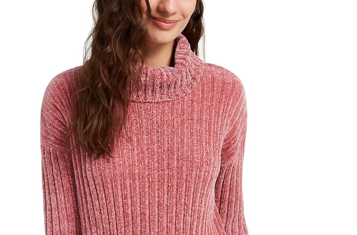 Suéter Hippie Rose Juniors Chenille Gola Alta Rosa Brilhante Tamanho Grande