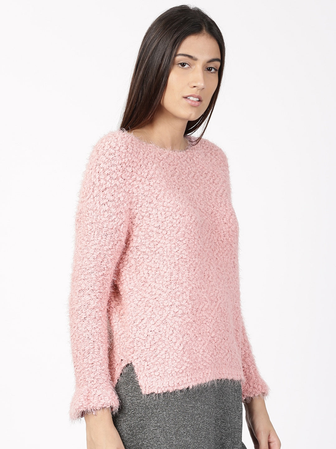 Suéter Hippie Rose Juniors Texturizado Alto-Baixo Rosa Tamanho Médio