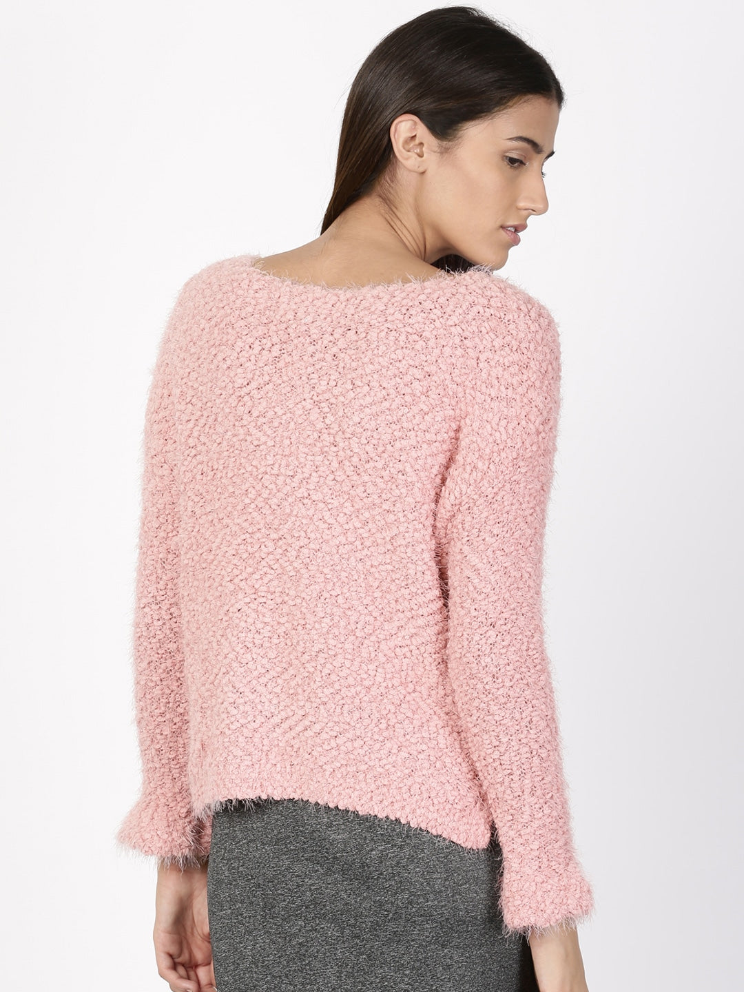 Suéter Hippie Rose Juniors Texturizado Alto-Baixo Rosa Tamanho Médio