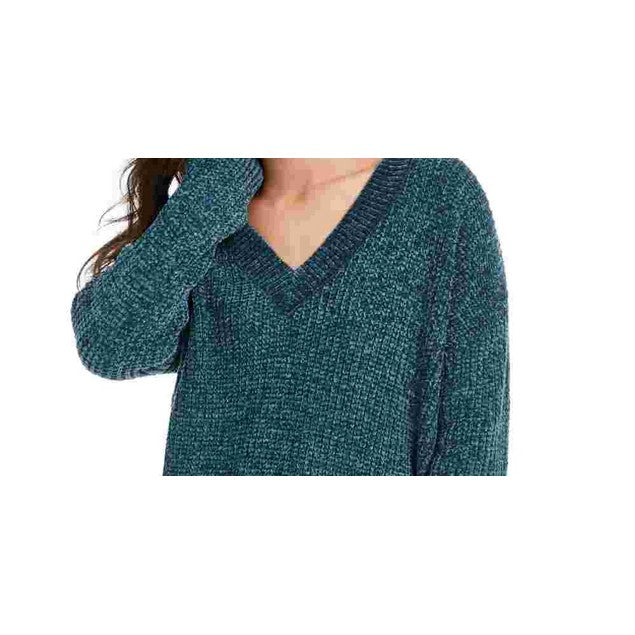 Suéter Hippie Rose Juniors com decote em V em chenille, verde, tamanho pequeno