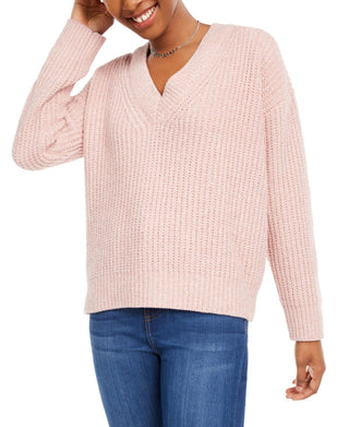 Hippie Rose Juniors' V-Neck Chenille Sweater Pink Size Large