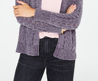 Hippie Rose  Juniors' Pointelle-Knit Chenille Cardigan Charcoal Size Small