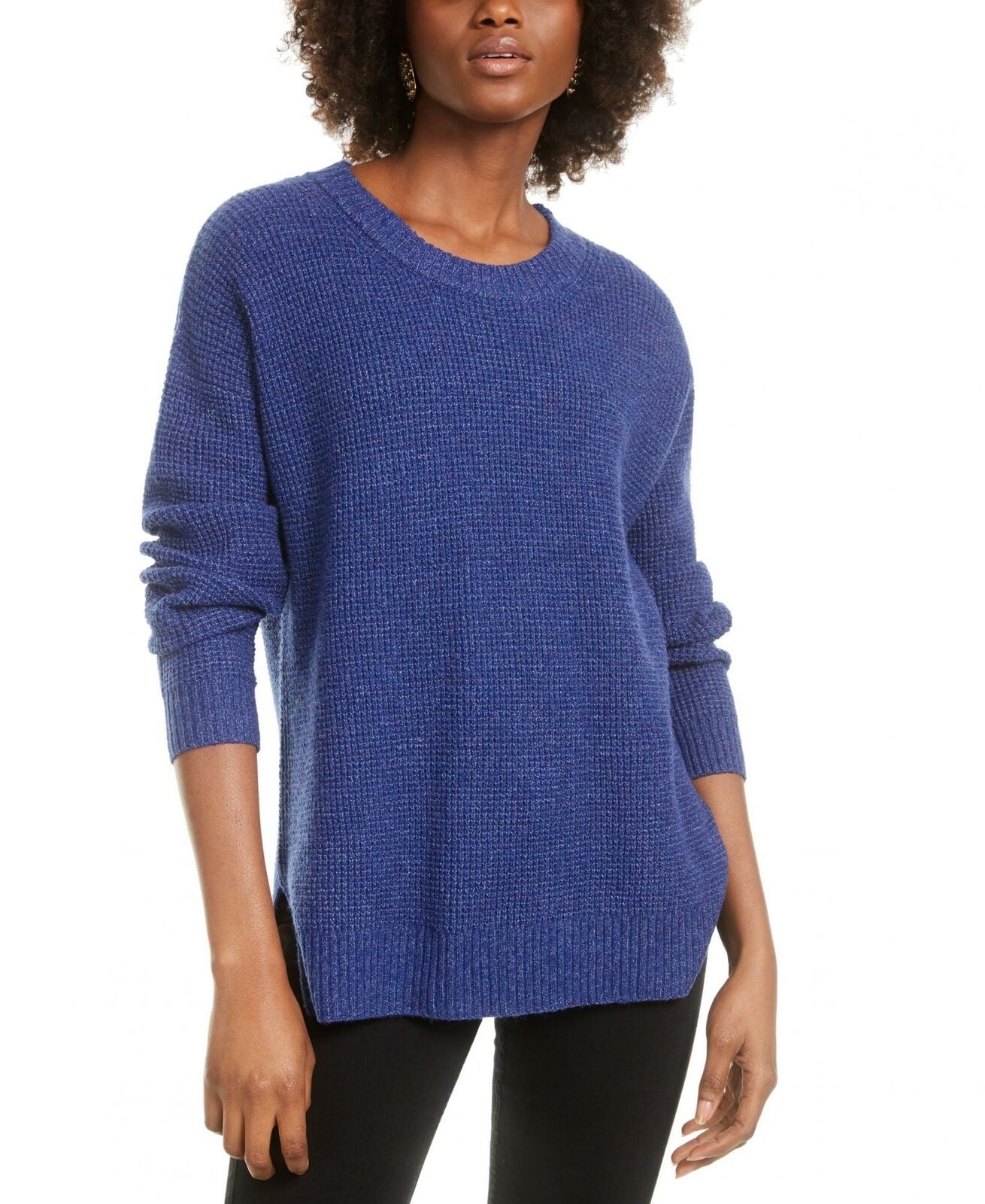 Blusa de malha waffle Hippie Rose Junior com borda de alface, azul, tamanho extrapequeno