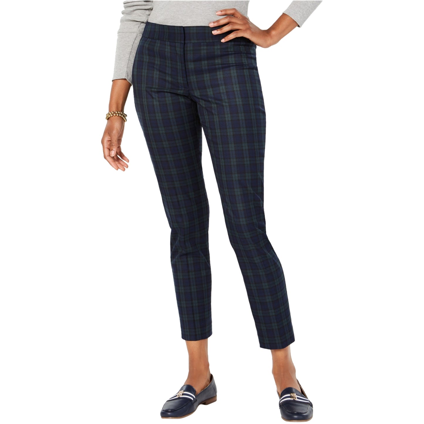 Calça social feminina Tommy Hilfiger xadrez slim fit azul tamanho 16
