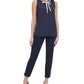 Blusa Tommy Hilfiger Feminina com Decote em V e Acabamento Contrastado, Azul Escuro, Tamanho P