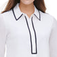 Blusa Tommy Hilfiger Iconic com gola de fita feminina, branca, tamanho extra pequeno