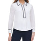 Blusa Tommy Hilfiger Iconic com gola de fita feminina, branca, tamanho extra pequeno
