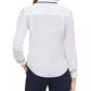 Blusa Tommy Hilfiger Iconic com gola de fita feminina, branca, tamanho extra pequeno