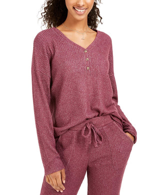 Hippie Rose Juniors' Henley Waffle Knit Top Med Pink Size X-Small