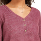 Blusa de malha Henley Waffle Hippie Rose Juniors, rosa médio, tamanho extrapequeno
