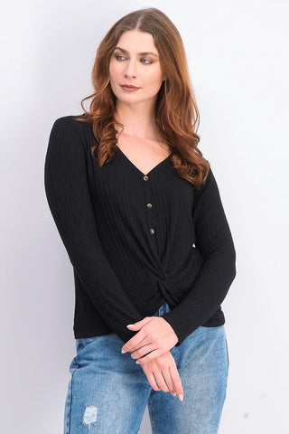 Blusa Hippie Rose Juniors com botões frontais e torcidos, preta, tamanho pequeno