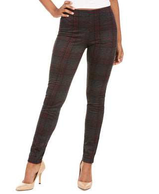 Hippie Rose Juniors' Women's Plaid Pull-On Ponte Pants Gray Size X-Large