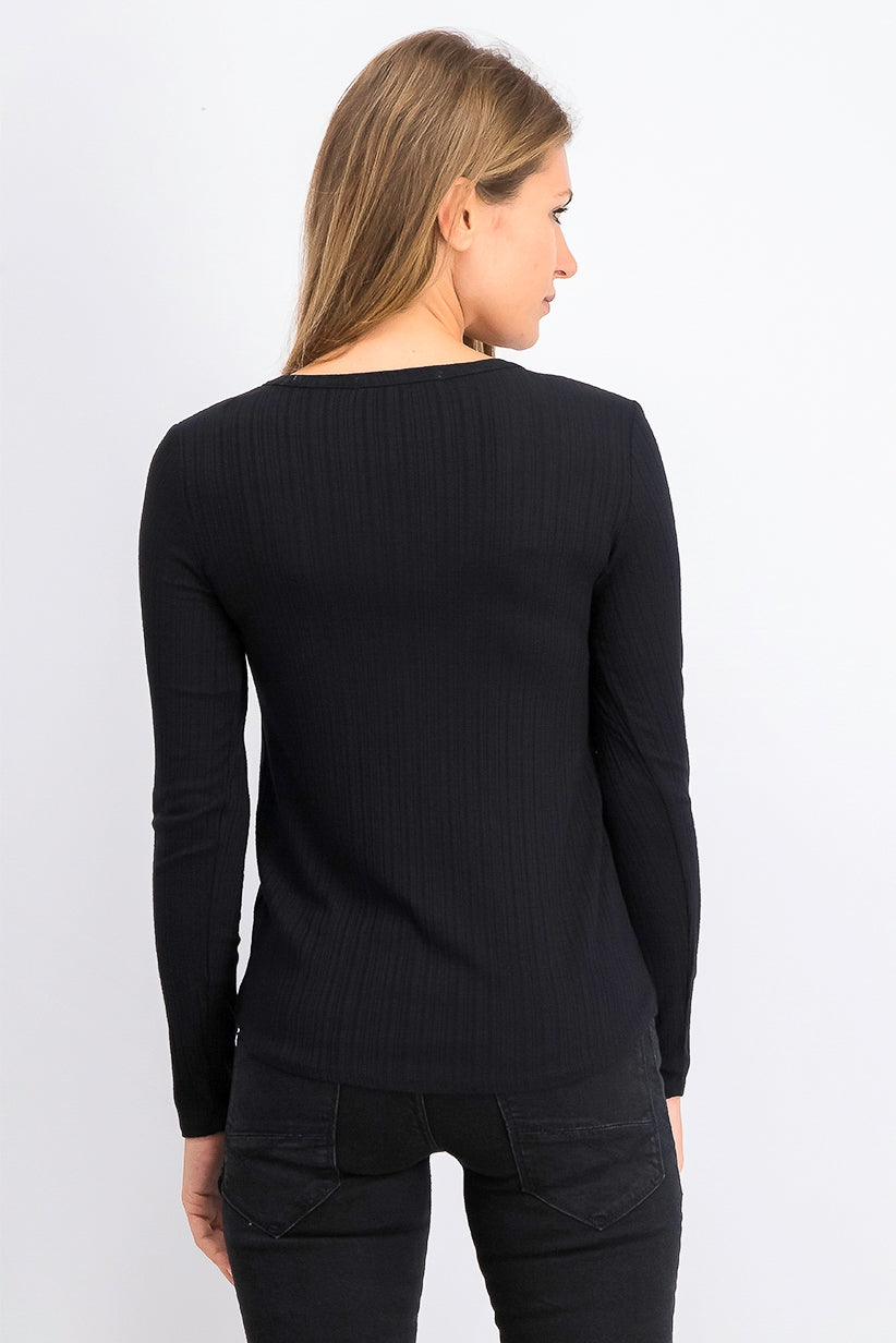 Top Henley de malha canelada Hippie Rose Juniors, preto, tamanho extra grande