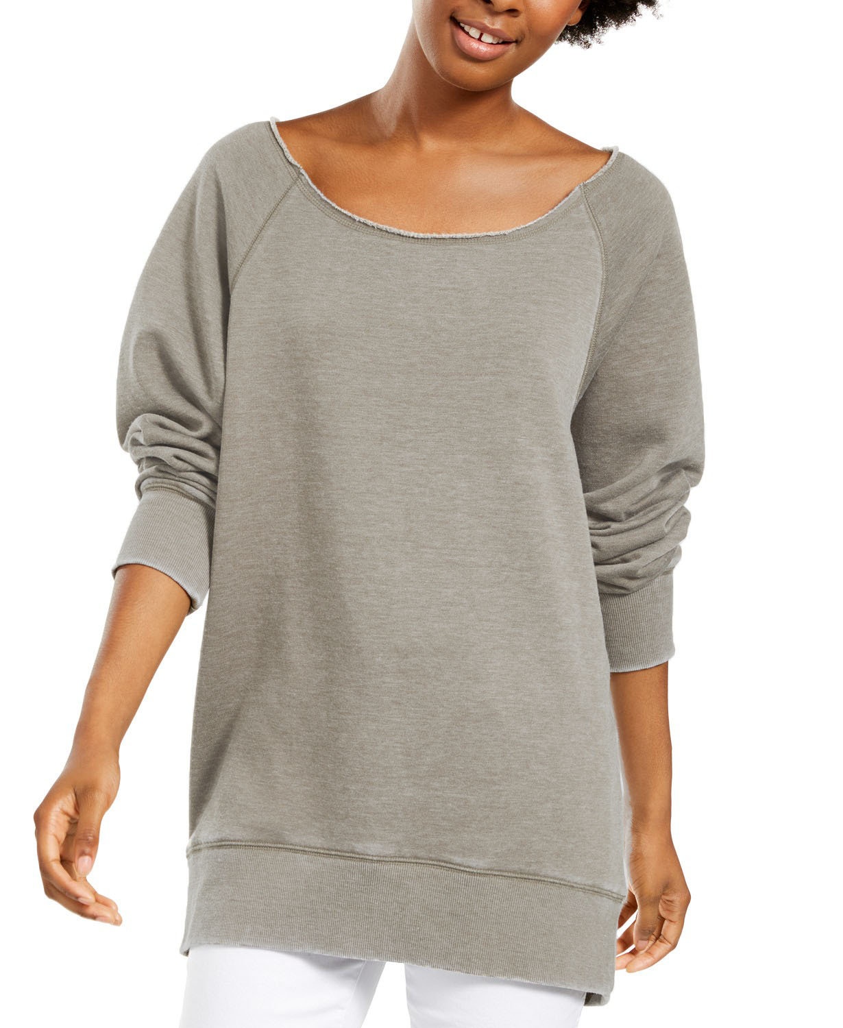 Blusa de moletom com gola canoa Hippie Rose Juniors, cinza, tamanho médio