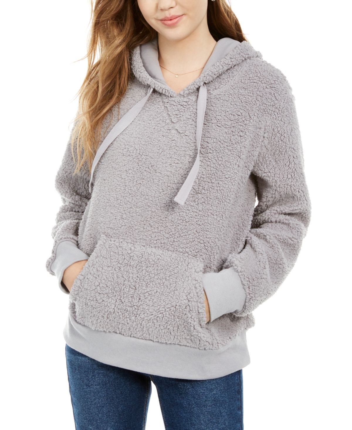 Moletom com capuz Sherpa Hippie Rose Juniors Cinza Tamanho Grande