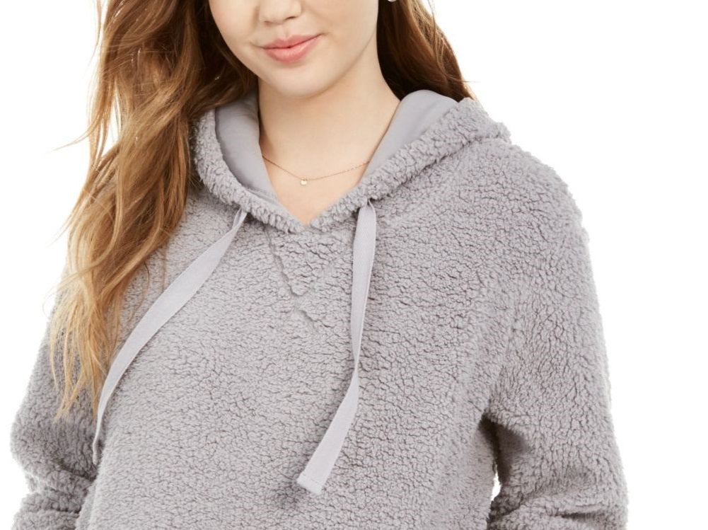 Moletom com capuz Sherpa Hippie Rose Juniors Cinza Tamanho Grande