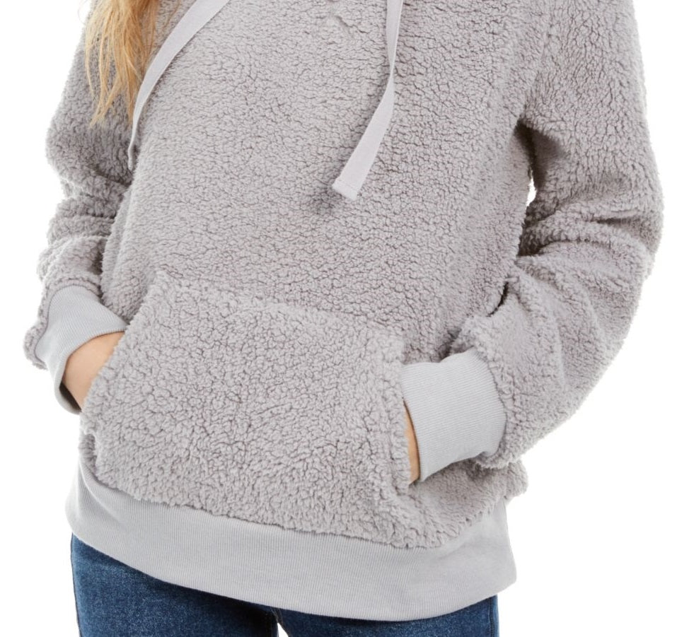 Moletom com capuz Sherpa Hippie Rose Juniors Cinza Tamanho Grande