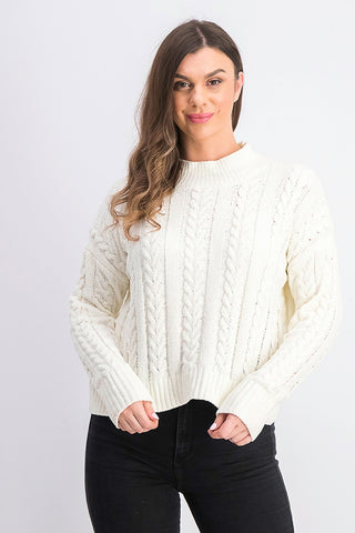 Hippie Rose  Women's Cable-Knit Drop-Shoulder Sweater Natural Size Large