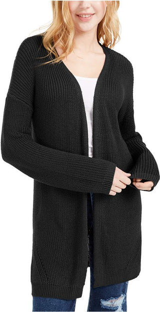 Hippie Rose  Juniors' Back-Detail Long Cardigan Black Size Medium