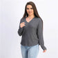 Blusa de malha Henley Waffle Hippie Rose Juniors Cinza Aço Tamanho Extra Pequeno