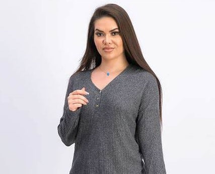 Blusa de malha Henley Waffle Hippie Rose Juniors Cinza Aço Tamanho Extra Pequeno