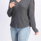 Blusa de malha Henley Waffle Hippie Rose Juniors Cinza Aço Tamanho Extra Pequeno