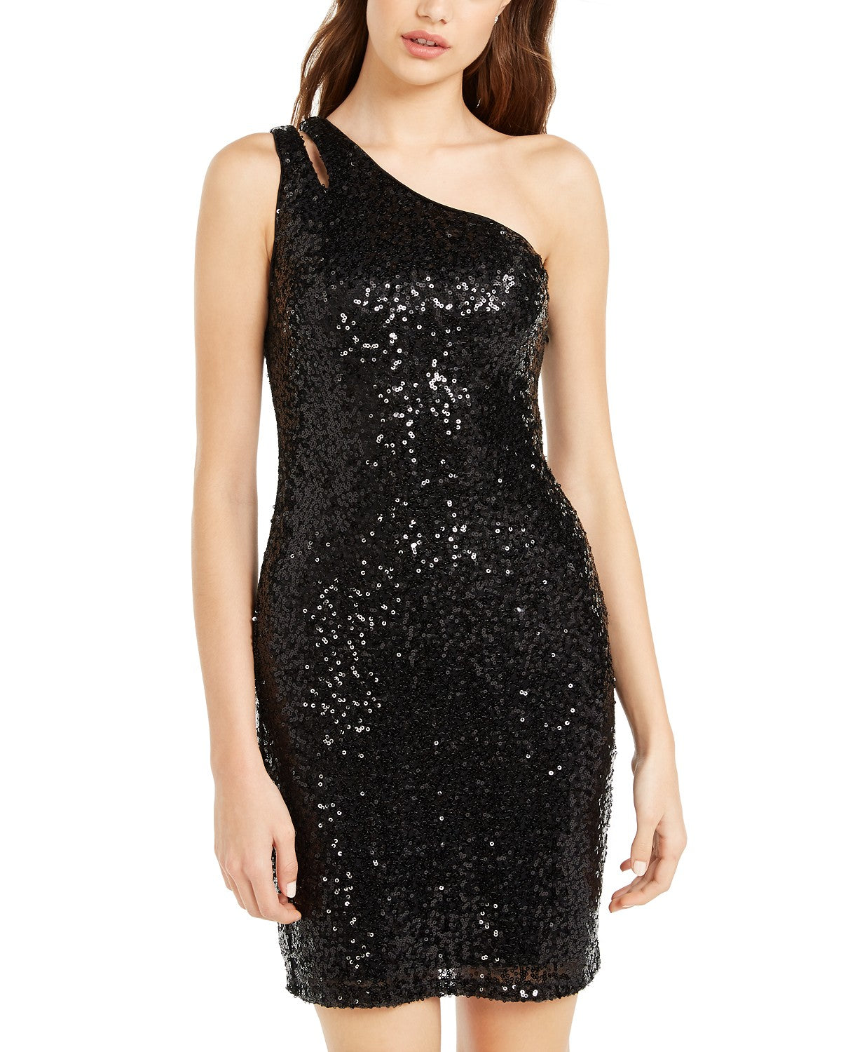 Vestido de lantejoulas de um ombro só Teeze Me Juniors, preto, tamanho 1