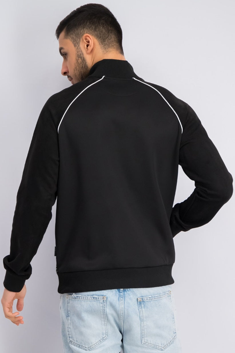 Jaqueta esportiva masculina Sean John com logo listrado, preta, tamanho médio